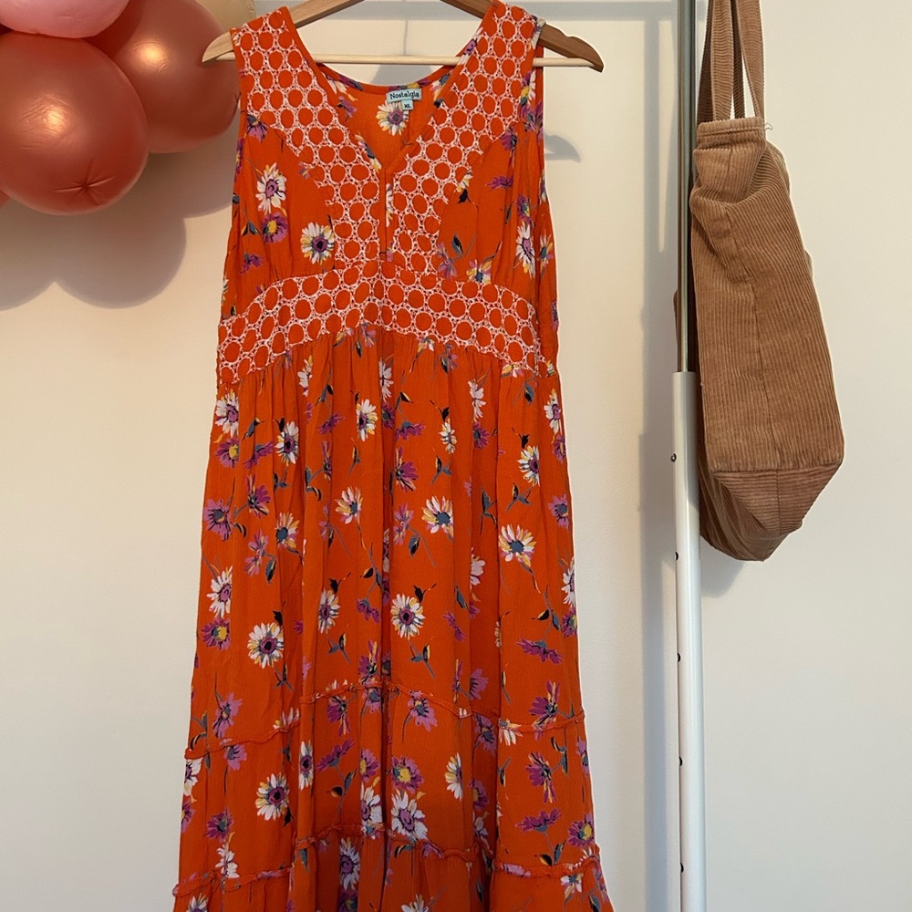 Nostalgia Orange Floral Midi Dress